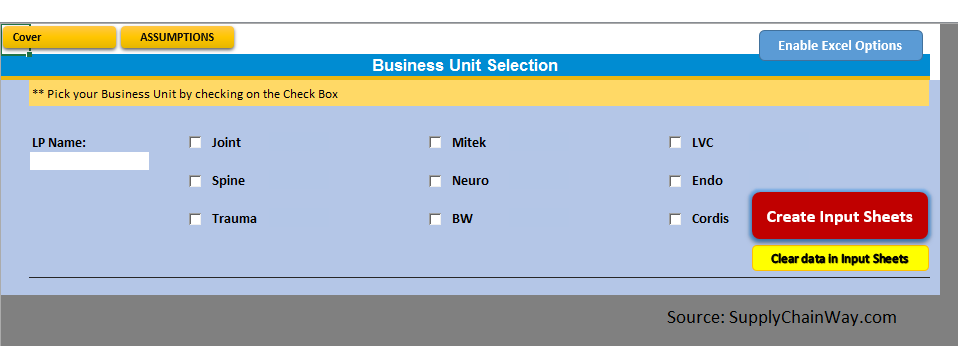 Business Unit Selection for Supply Chain simulation 