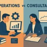 Illustration comparing supply chain career paths: operations, consulting, and ERP consulting with icons of warehouse, strategy board, and ERP software.